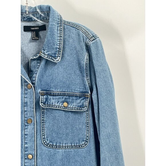 Forever 21 Long Sleeve Denim Romper Jumpsuit Sz Medium - Picture 2 of 4